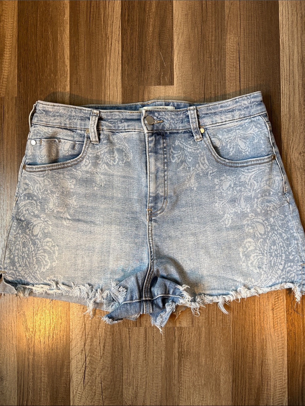 Liverpool Light Blue Paisley Cutoff Denim Shorts 3” Inseam
